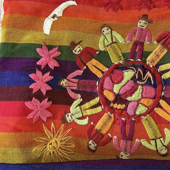 Colorful Embroidered Large Rainbow People Zipper Tote Bag Unbranded NEW - Picture 2 of 7